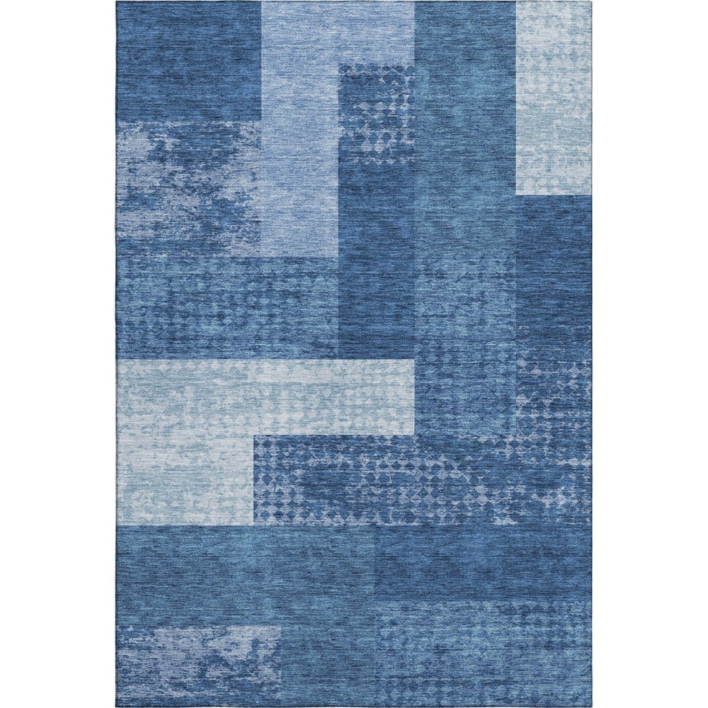 HomeRoots 8' X 10' Navy Blue & Ivory Geometric Area Rug - Washable, UV Protected & Ideal for High-Traffic Rooms 674968