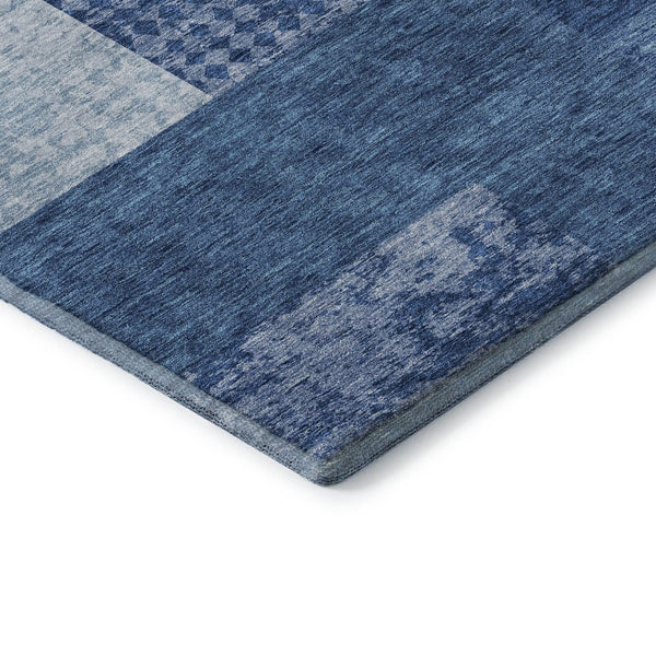 HomeRoots 8' X 10' Navy Blue & Ivory Geometric Area Rug - Washable, UV Protected & Ideal for High-Traffic Rooms 674968