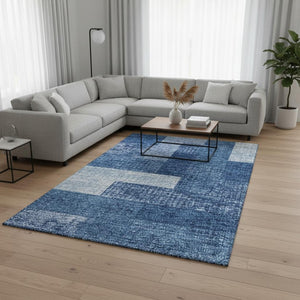 HomeRoots 10' Navy Blue & Ivory Geometric Area Rug - Washable, Stain Resistant, UV Protected for High Traffic Homes 674970