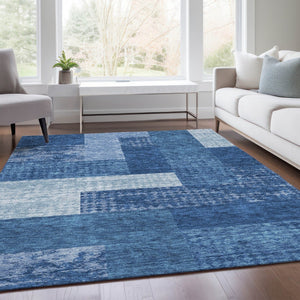 HomeRoots 10' Navy Blue & Ivory Geometric Area Rug - Washable, Stain Resistant, UV Protected for High Traffic Homes 674970