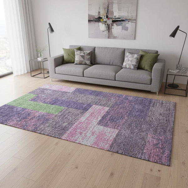 HomeRoots 5' X 8' Vibrant Purple Green Pink Geometric Washable Area Rug with UV Protection for Families 674972