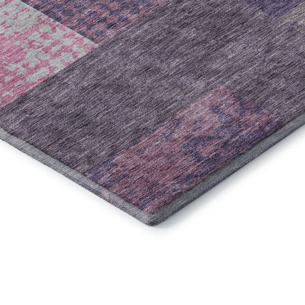 HomeRoots 8' Vibrant Purple Green Pink Geometric Washable Round Rug with UV Protection for Family Spaces 674973
