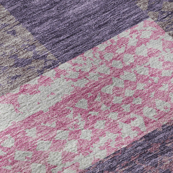 HomeRoots 8' Vibrant Purple Green Pink Geometric Washable Round Rug with UV Protection for Family Spaces 674973
