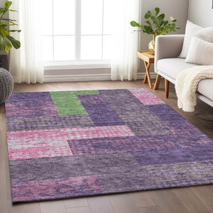HomeRoots 10' X 14' Vibrant Purple, Green & Pink Geometric Area Rug - Washable, UV Protected, Durable Design! 674976