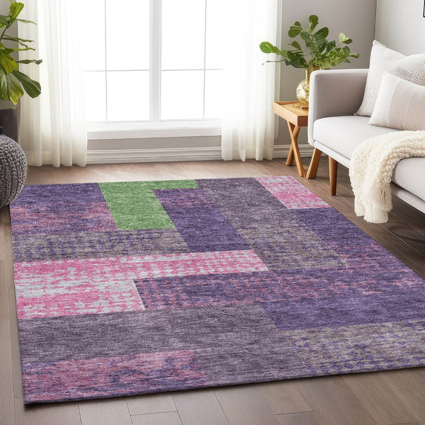 HomeRoots 10' X 14' Vibrant Purple, Green & Pink Geometric Area Rug - Washable, UV Protected, Durable Design! 674976