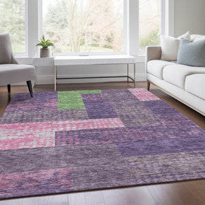 HomeRoots 10' X 14' Vibrant Purple, Green & Pink Geometric Area Rug - Washable, UV Protected, Durable Design! 674976