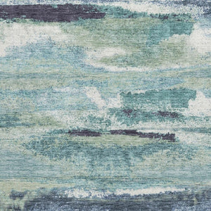 HomeRoots 5' X 8' Artichoke Green Teal Ivory Abstract Area Rug - Washable, UV Protected, Stylish & Durable! 674978