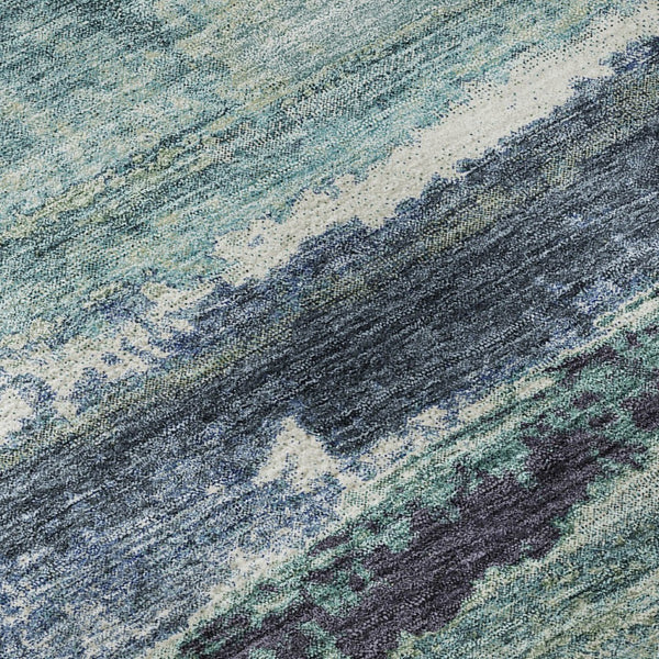 HomeRoots 8' Contemporary Artichoke Green Teal Ivory Abstract Round Area Rug - Washable, Stain-Resistant Design 674979