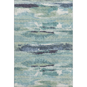 HomeRoots 8' X 10' Artichoke Green Teal Ivory Abstract Area Rug - Washable, Stain-Resistant with UV Protection! 674980