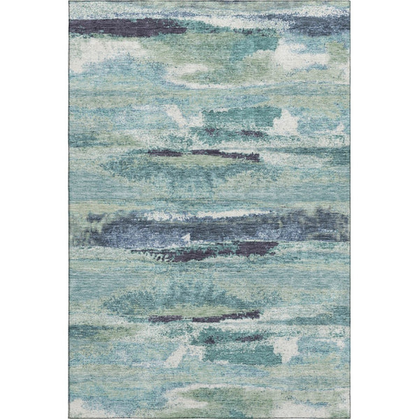 HomeRoots 8' X 10' Artichoke Green Teal Ivory Abstract Area Rug - Washable, Stain-Resistant with UV Protection! 674980