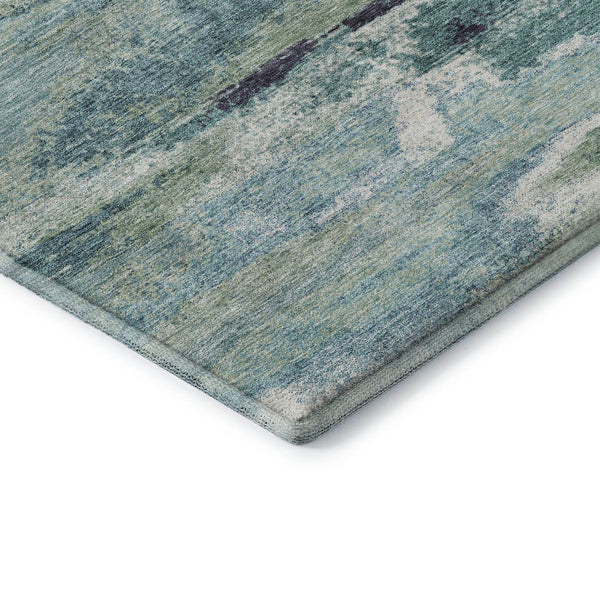 HomeRoots 8' X 10' Artichoke Green Teal Ivory Abstract Area Rug - Washable, Stain-Resistant with UV Protection! 674980