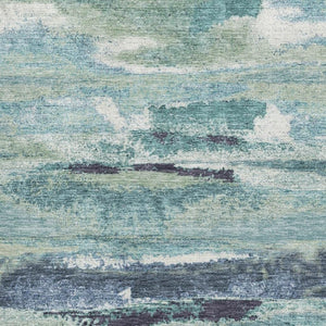 HomeRoots 8' X 10' Artichoke Green Teal Ivory Abstract Area Rug - Washable, Stain-Resistant with UV Protection! 674980