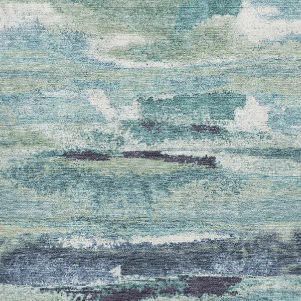 HomeRoots 8' X 10' Artichoke Green Teal Ivory Abstract Area Rug - Washable, Stain-Resistant with UV Protection! 674980
