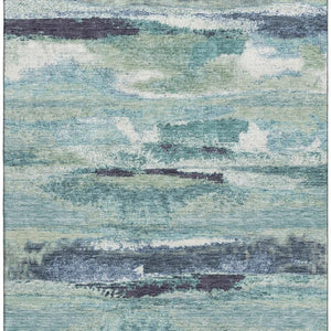HomeRoots 8' X 10' Artichoke Green Teal Ivory Abstract Area Rug - Washable, Stain-Resistant with UV Protection! 674980
