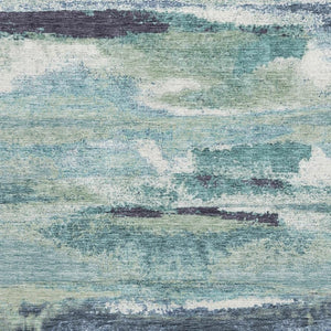 HomeRoots 10' X 14' Artichoke Green Teal Ivory Abstract Area Rug - Washable, UV Protected, Pet-Friendly Comfort 674982