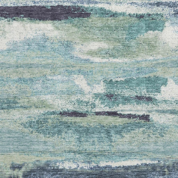 HomeRoots 10' X 14' Artichoke Green Teal Ivory Abstract Area Rug - Washable, UV Protected, Pet-Friendly Comfort 674982