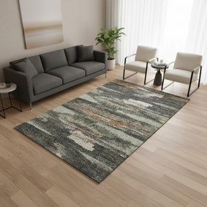 HomeRoots 5' X 8' Charcoal Ivory Copper Abstract Area Rug - Durable, Washable, UV Protection for Busy Homes 674984
