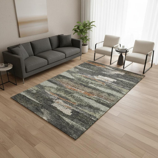 HomeRoots 5' X 8' Charcoal Ivory Copper Abstract Area Rug - Durable, Washable, UV Protection for Busy Homes 674984