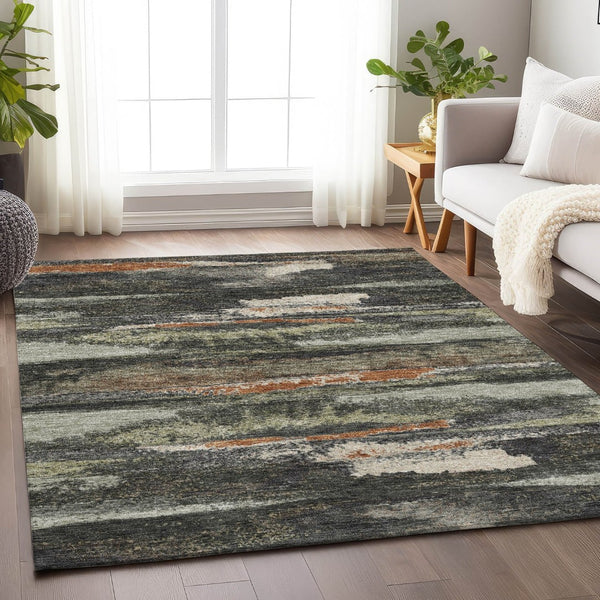 HomeRoots 5' X 8' Charcoal Ivory Copper Abstract Area Rug - Durable, Washable, UV Protection for Busy Homes 674984