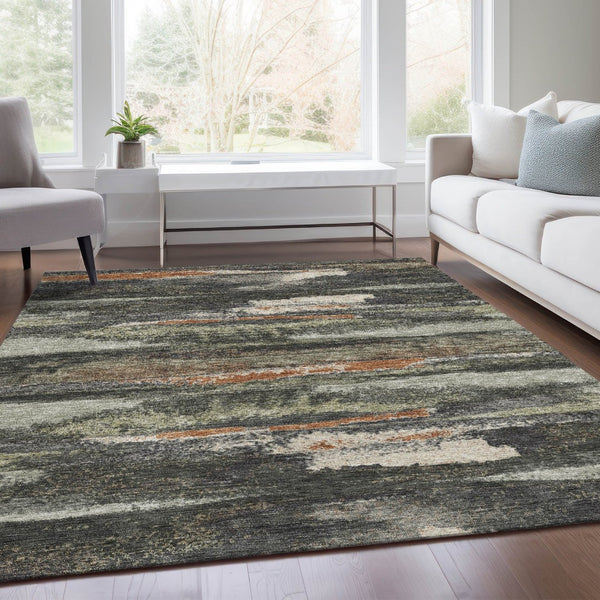 HomeRoots 5' X 8' Charcoal Ivory Copper Abstract Area Rug - Durable, Washable, UV Protection for Busy Homes 674984