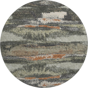 HomeRoots 8' Charcoal Ivory and Copper Abstract Round Rug - UV Protected, Stain Resistant, Easy Care! 674985