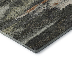 HomeRoots 8' Charcoal Ivory and Copper Abstract Round Rug - UV Protected, Stain Resistant, Easy Care! 674985
