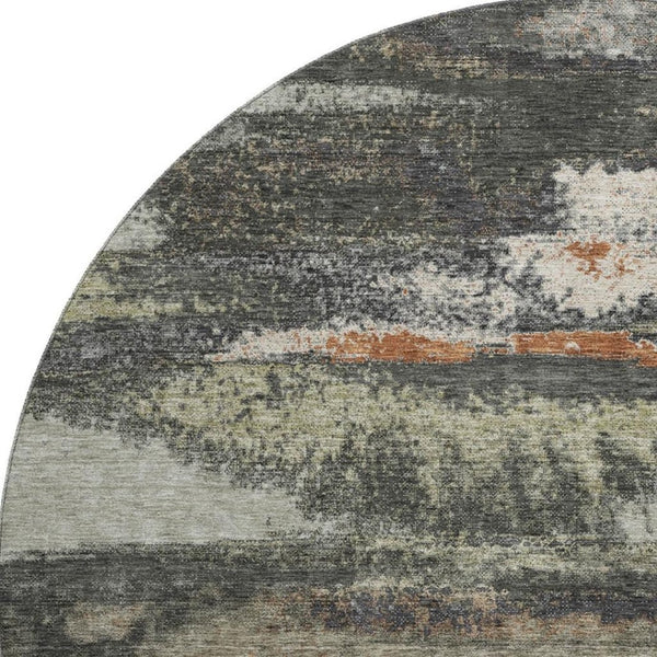 HomeRoots 8' Charcoal Ivory and Copper Abstract Round Rug - UV Protected, Stain Resistant, Easy Care! 674985