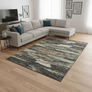 HomeRoots 8' X 10' Charcoal Ivory Copper Abstract Area Rug – Washable, UV Protected & Family-Friendly Comfort 674986