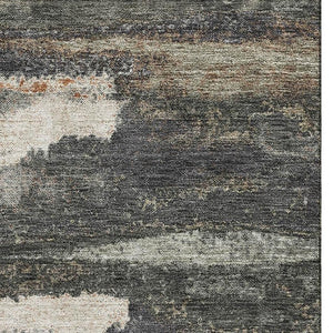 HomeRoots 9' X 12' Modern Charcoal Ivory Copper Area Rug - Washable, UV Protected, Stain-Resistant Design 674987