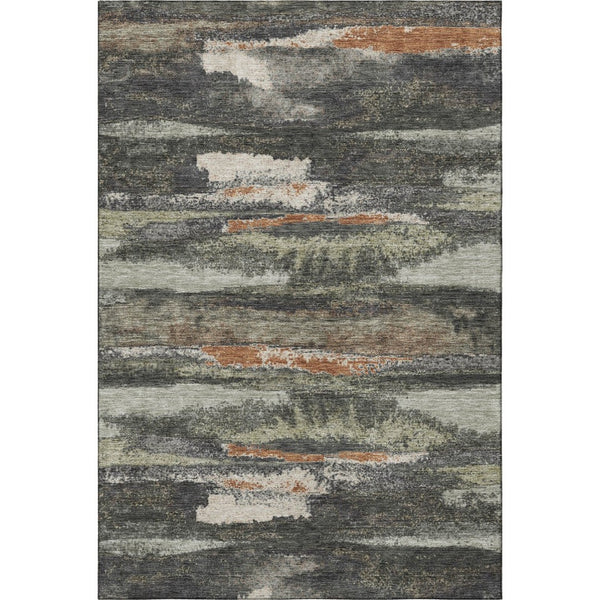 HomeRoots 10' Charcoal, Ivory & Copper Abstract Washable Area Rug - Durable, Stain-Resistant, UV Protected Design 674988