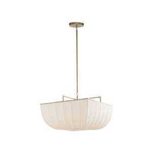 Wildwood Perruche Pendant | Antique Brass & Ribbed Linen Shade, Sculptural Ambient Lighting For Dining Rooms 67499