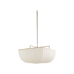 Wildwood Perruche Pendant | Antique Brass & Ribbed Linen Shade, Sculptural Ambient Lighting For Dining Rooms 67499