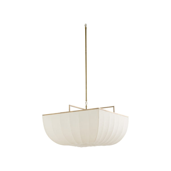 Wildwood Perruche Pendant | Antique Brass & Ribbed Linen Shade, Sculptural Ambient Lighting For Dining Rooms 67499