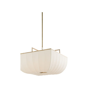 Wildwood Perruche Pendant | Antique Brass & Ribbed Linen Shade, Sculptural Ambient Lighting For Dining Rooms 67499