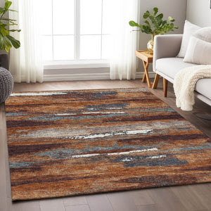 HomeRoots 5' X 8' Modern Abstract Copper Ivory Gray Washable Area Rug with UV Protection for Easy Care 674990