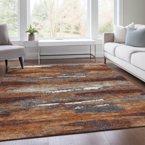 HomeRoots 5' X 8' Modern Abstract Copper Ivory Gray Washable Area Rug with UV Protection for Easy Care 674990