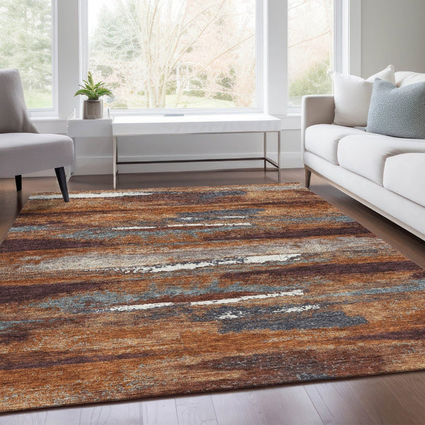 HomeRoots 5' X 8' Modern Abstract Copper Ivory Gray Washable Area Rug with UV Protection for Easy Care 674990