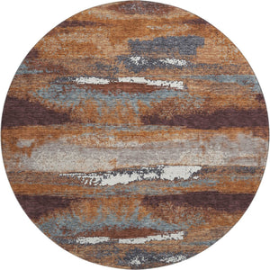 HomeRoots 8' Copper Ivory Gray Abstract Round Area Rug - Washable, UV-Protected, Durable & Stylish Design 674991