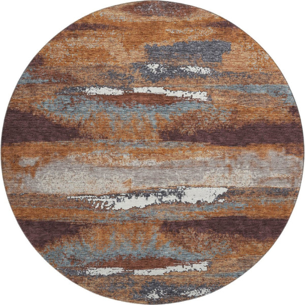 HomeRoots 8' Copper Ivory Gray Abstract Round Area Rug - Washable, UV-Protected, Durable & Stylish Design 674991