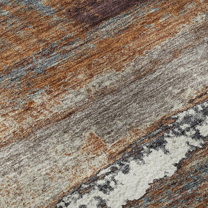 HomeRoots 8' Copper Ivory Gray Abstract Round Area Rug - Washable, UV-Protected, Durable & Stylish Design 674991