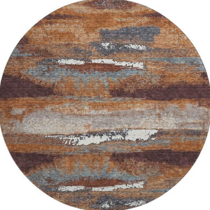 HomeRoots 8' Copper Ivory Gray Abstract Round Area Rug - Washable, UV-Protected, Durable & Stylish Design 674991