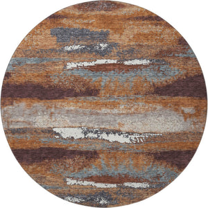 HomeRoots 8' Copper Ivory Gray Abstract Round Area Rug - Washable, UV-Protected, Durable & Stylish Design 674991