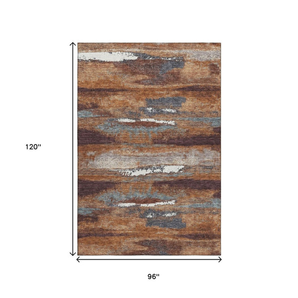 HomeRoots 8' X 10' Modern Copper Ivory Gray Abstract Washable Area Rug with UV Protection for Busy Homes 674992