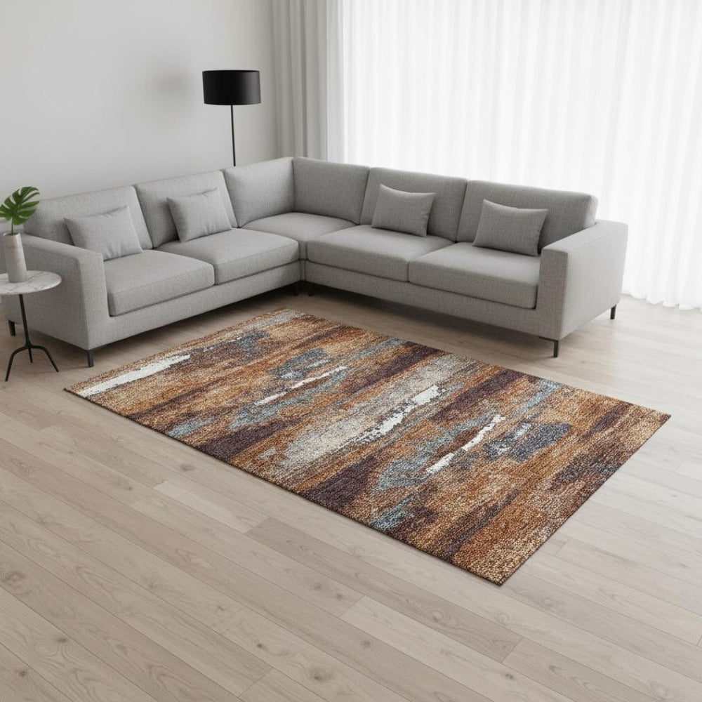 HomeRoots 8' X 10' Modern Copper Ivory Gray Abstract Washable Area Rug with UV Protection for Busy Homes 674992