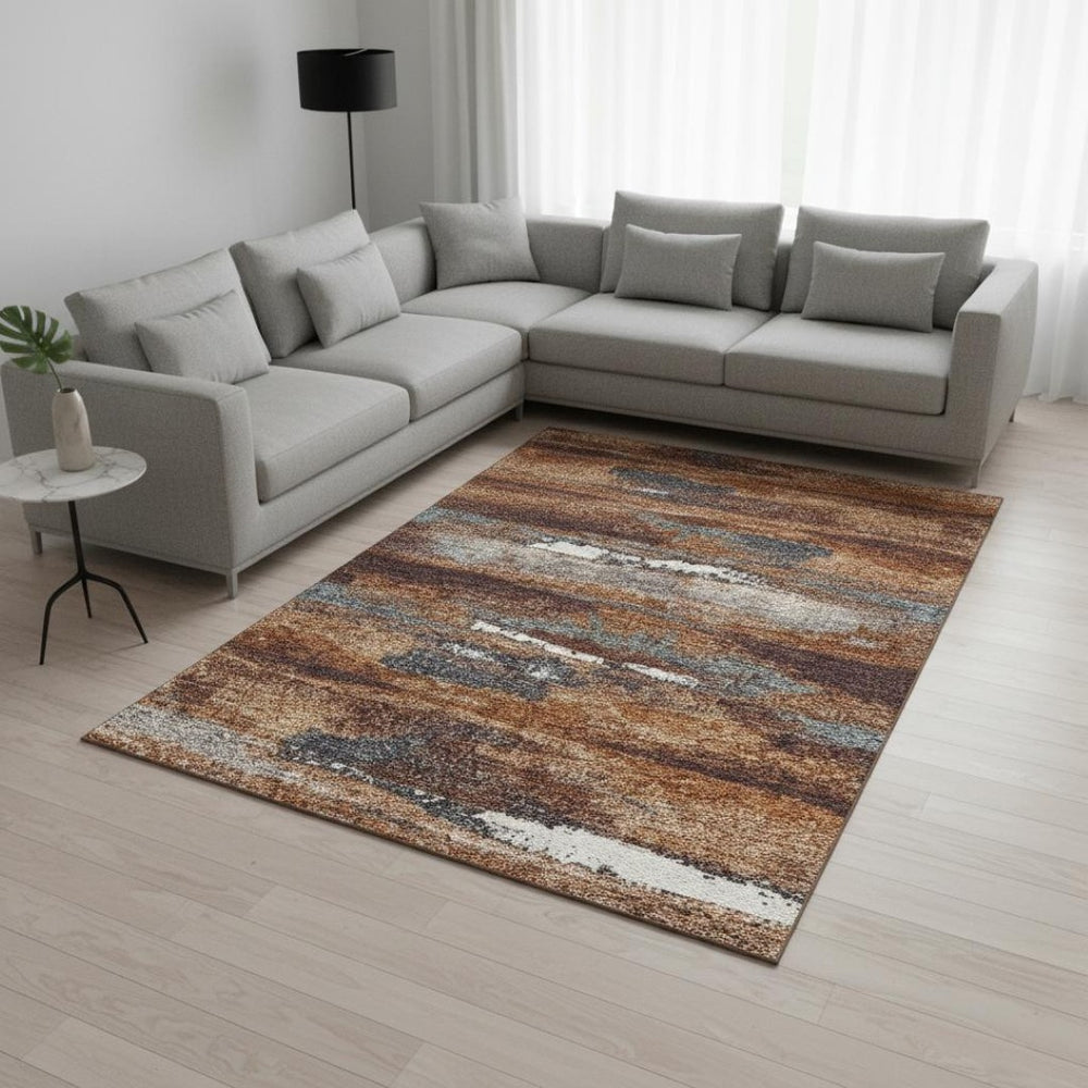 HomeRoots 9' X 12' Stylish Copper Ivory and Gray Abstract Washable Area Rug with UV Protection for Homes 674993
