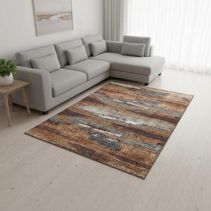 HomeRoots 10' X 14' Washable Area Rug in Copper, Ivory & Gray - Durable, UV-Protected, Stain-Resistant Design 674994