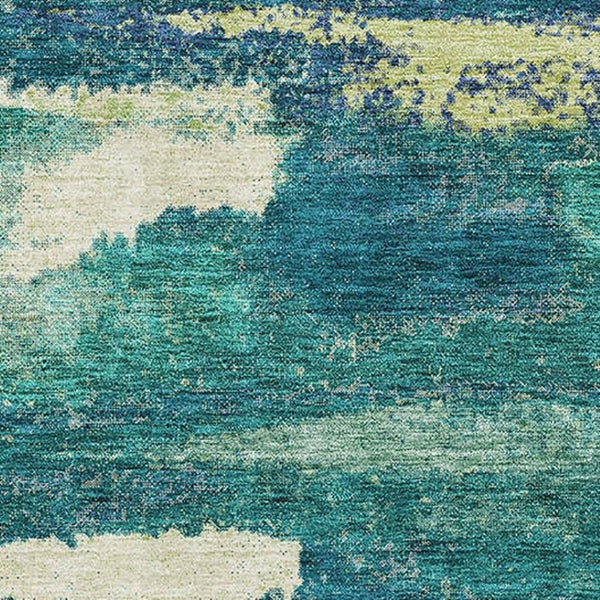 HomeRoots 5' X 8' Vibrant Abstract Area Rug in Emerald, Ivory & Teal - Washable, UV Protection & Stain Resistant 674996