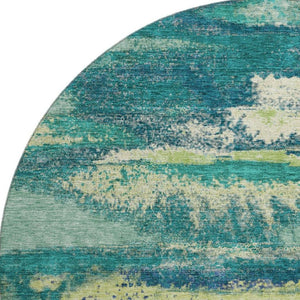 HomeRoots 8' Emerald, Ivory & Teal Abstract Washable Round Rug - Durable, Stain-Resistant, UV-Protected Design! 674997