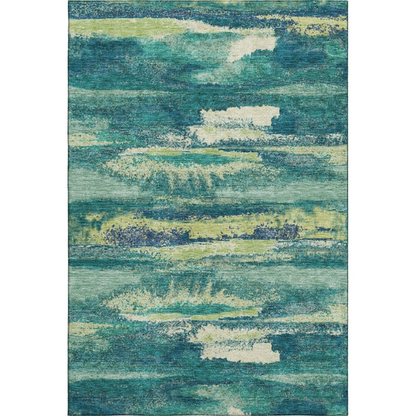 HomeRoots 8' X 10' Contemporary Emerald, Ivory & Teal Abstract Rug - Washable, Stain Resistant & UV Protected 674998
