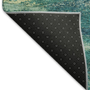 HomeRoots 8' X 10' Contemporary Emerald, Ivory & Teal Abstract Rug - Washable, Stain Resistant & UV Protected 674998
